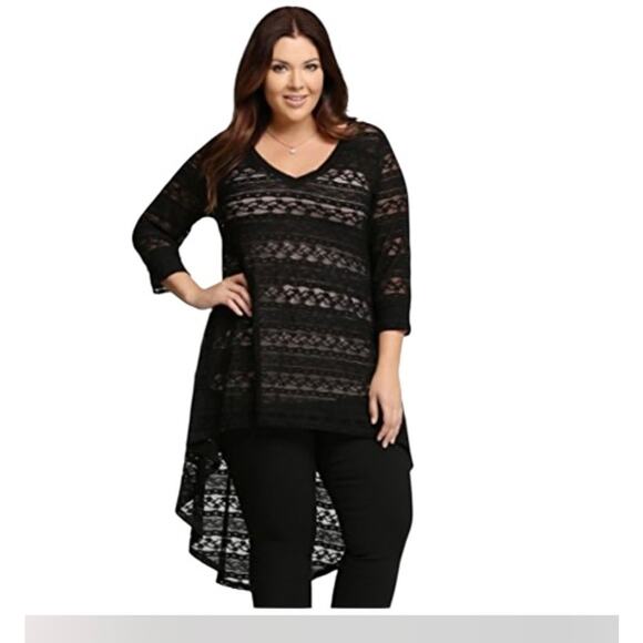 Torrid 3/4 Sleeve Black Extreme Hi Lo Lace Top Plus Size XL - Picture 7 of 8